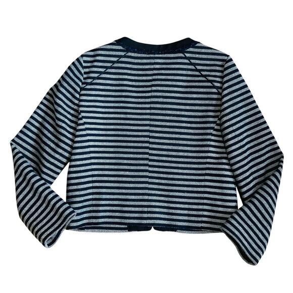 J. Crew Women’s Sz 8 Blue Stripe Blazer Jacket Tweed Zip Front Cropped - Picture 8 of 13